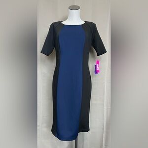 NWT Nine & Co Blue & Black Colorblock Stretch Knit Work Dress Size 10
